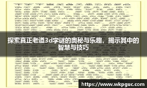 探索真正老道3d字谜的奥秘与乐趣，揭示其中的智慧与技巧